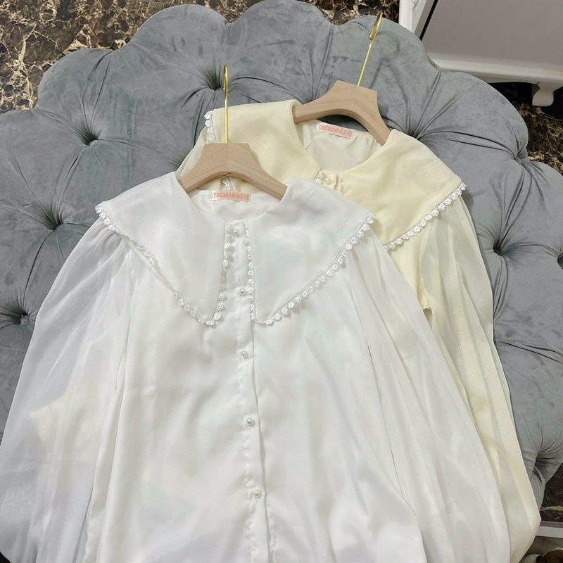 [Mã FAMARAL1 giảm 10K đơn 50K] áo sơ mi tiểu thư viền ren cổ buộc nơ đen thắt nơ | BigBuy360 - bigbuy360.vn