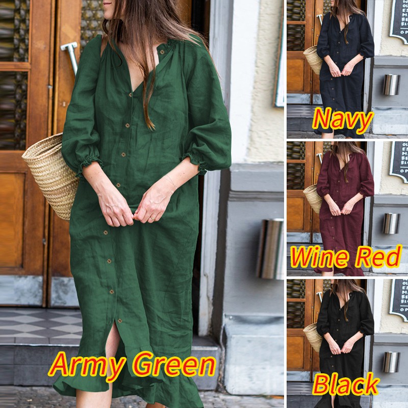 ZANZEA Đầm Maxi Tay áo lửng 3 / 4 Thời Trang Nữ Dễ Thương