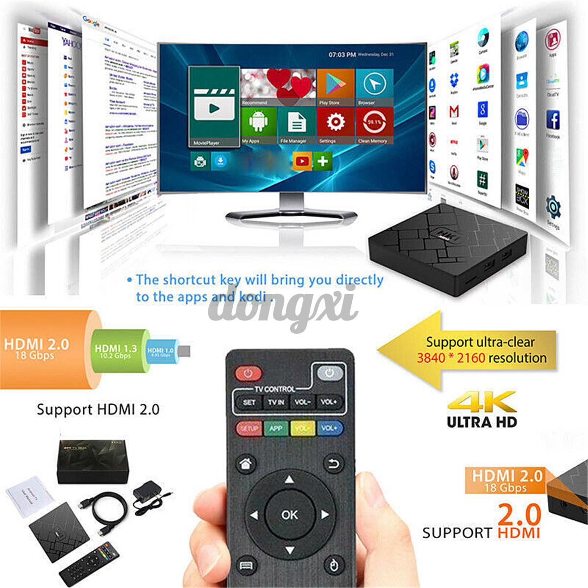 Smart TV Box Android 9.0 Quad Core WIFI 2+16G USB 3-0 Media Player 4K Streamer