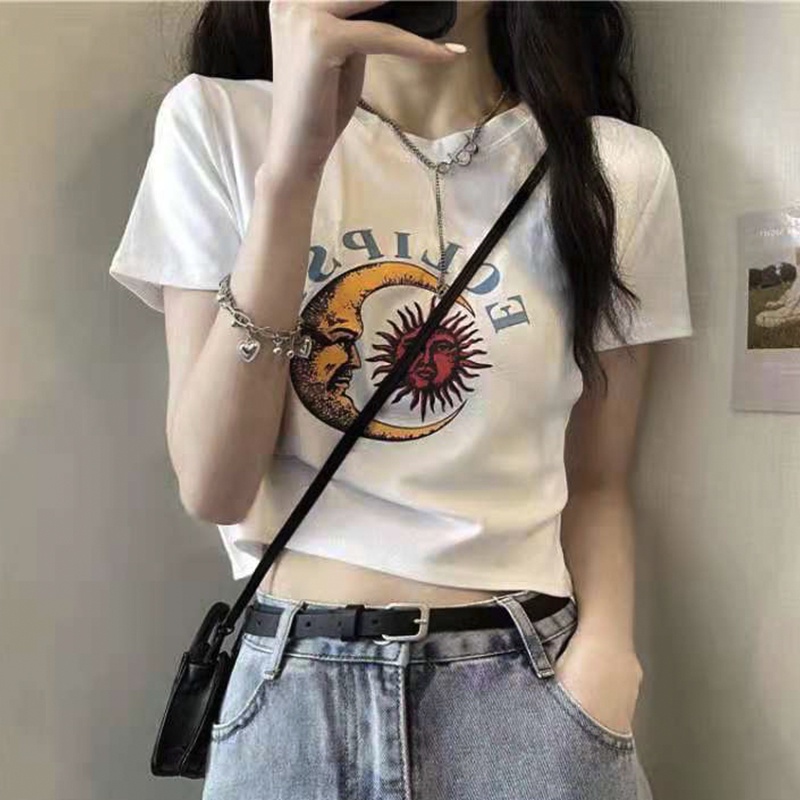 Áo croptop ngắn tay dáng ôm thời trang mùa hè hàn quốc giản dị dành cho nữ