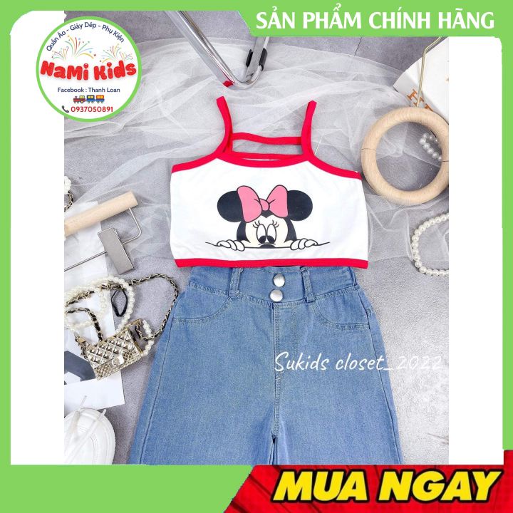SET QUẦN JEANS SUÔNG MIX ÁO 2 DÂY CROPTOP HOẠ TIẾT MICKEY CHO BÉ 25-40KG. HÀNG MỚI VỀ SHOP CÓ SẴN SHIP HỎA TỐC
