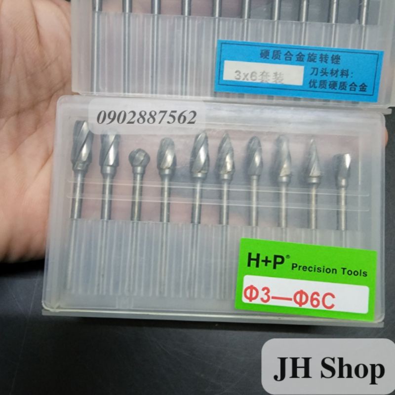 bộ 10 mũi mài kim cương hợp kim làm lũa hàng cao cấp