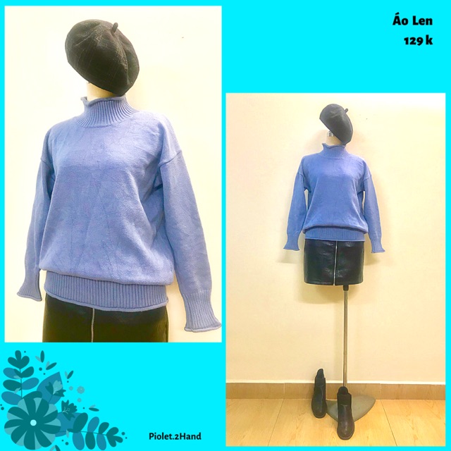 Áo len xanh cổ quăn