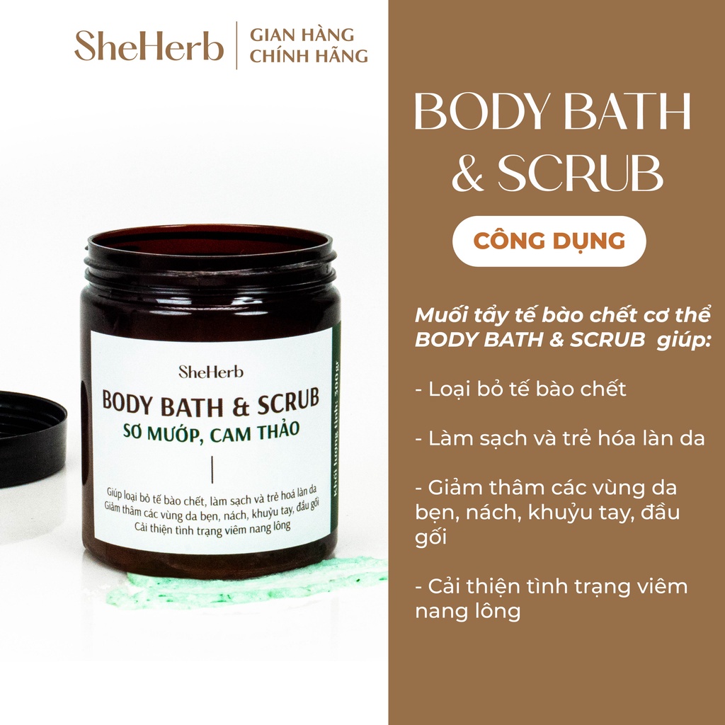 Muối Tẩy Tế Bào Chết Cơ Thể SheHerb 300Gr Giảm Mụn Lưng, Mờ Thâm Bẹn, Nách - Thảo Mộc Lành Tính