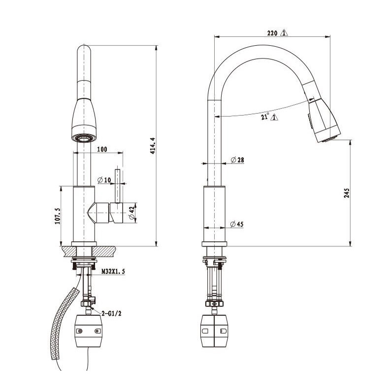 Bộ vòi rửa chén bát nóng lạnh dây kéo rút MÀU ĐEN inox 304 2 chế độ cần xoay 360 độ tiện dụng siêu bền