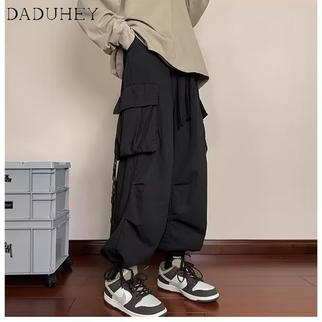 DaDuHey Men's Fashion Brand Summer Beauty Style High Street Washed Loose Solid Color Sports Pants Overalls