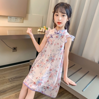 Cô Gái Đầm Mùa Hè Phong Cách Trẻ Em Sườn Xám Mùa Hè Mỏng Váy