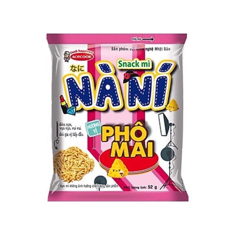 Snack mì ăn liền Nà Ní mì trẻ em hương vị phô mai - hương vị trứng muối - thơm ngon giòn rụm 52g sản phẩm của Acecook | BigBuy360 - bigbuy360.vn