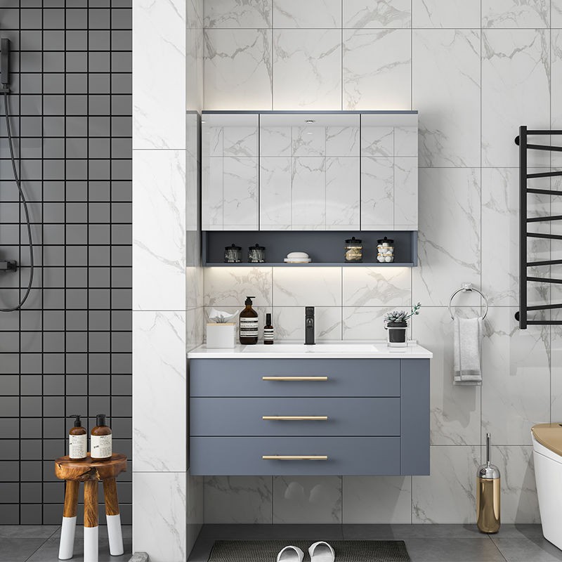 Hiện đại và đơn giản kết hợp tủ phòng tắm bằng gỗ nguyên khối giản, Chậu rửa bàn trang điểm đặt sàn kiểu Bắc Âu ch | BigBuy360 - bigbuy360.vn