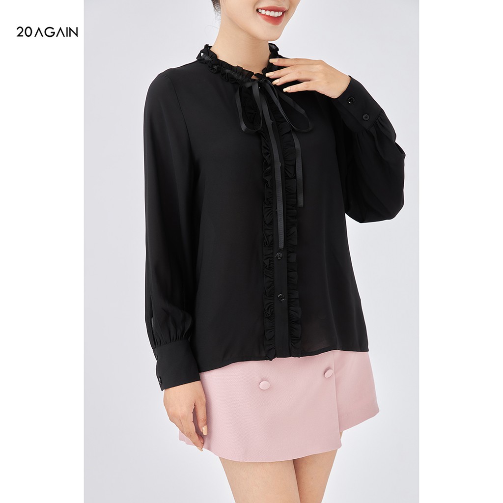 Áo sơ mi nữ dài tay 20AGAIN, hàng thiết kế vải voan cao cấp ASA1624