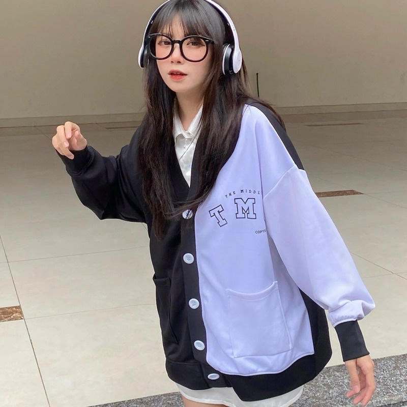 Áo Khoác Bomber Nỉ Phối 2 Màu Nam, Nữ Unisex, Áo Cadigan Nỉ In Cực Rõ - Cadigan2mau