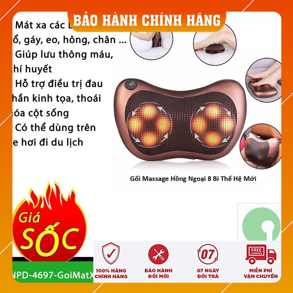 [ HÀNG CHÍNH HÃNG ] Gối Massage Hồng Ngoại 8 Bi Cao Cấp - Gối Massge Cổ Vai Gáy [ UY TÍN ]