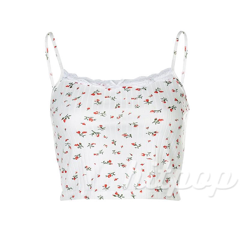 Áo hai dây cổ tròn dây mỏng họa tiết ren hoa phía trước dáng ôm cho nữ mặc trong mùa hè | BigBuy360 - bigbuy360.vn