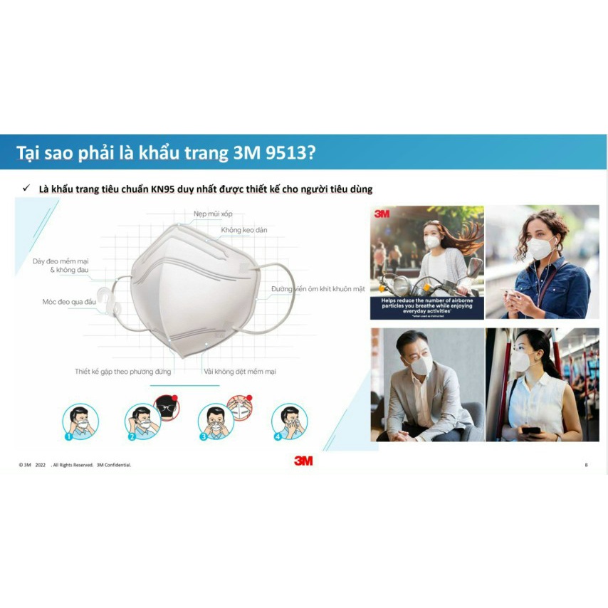 Khẩu trang 3M 9513 KN95, lọc tối thiểu 95%