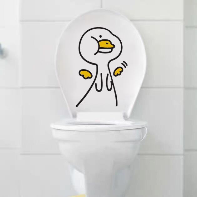 Miếng dán decal dán bồn cầu Vịt đen trắng sẵn keo, chống nước siêu bền