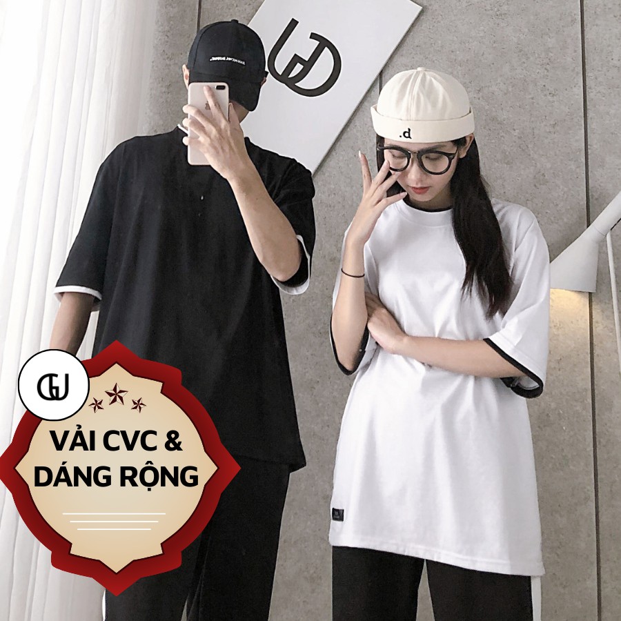 Áo Thun Layer Tay Lỡ Nam Nữ Form Dáng Rộng 2 Màu Trắng Đen Basic GUF