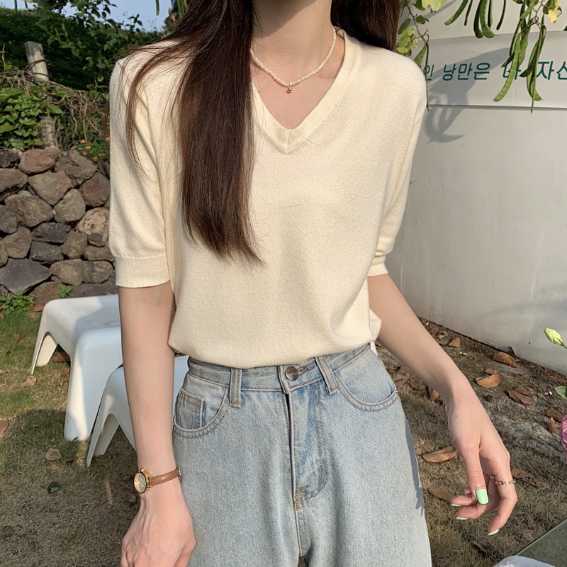 Áo Dệt Kim Tay Ngắn Nhiều Màu Thời Trang 50493 Cho Nữ