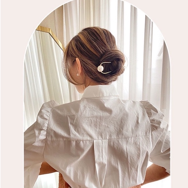 Kẹp tóc cố định hình chữ U bằng kim loại đính ngọc trai nhân tạo phong cách Baroque