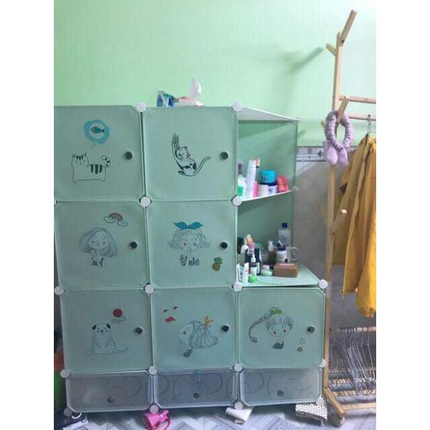 TỦ NHỰA LẮP GHÉP 12 Ô Y HÌNH SÂU 47cm. Tặng kèm 2 treo đồ.