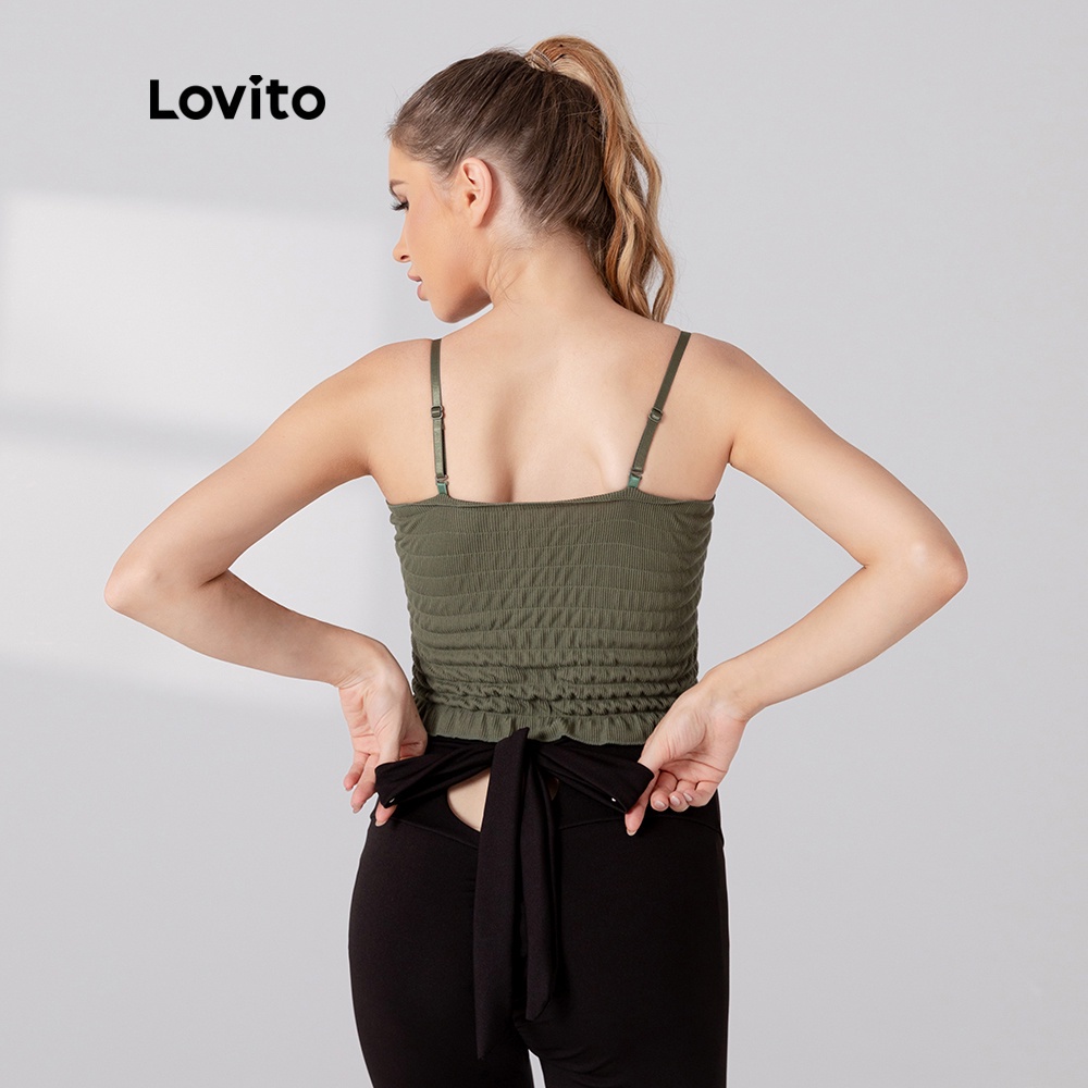 Áo Ngực Thể Thao Lovito Phối Bèo Nhún Màu Xanh Lá L05221