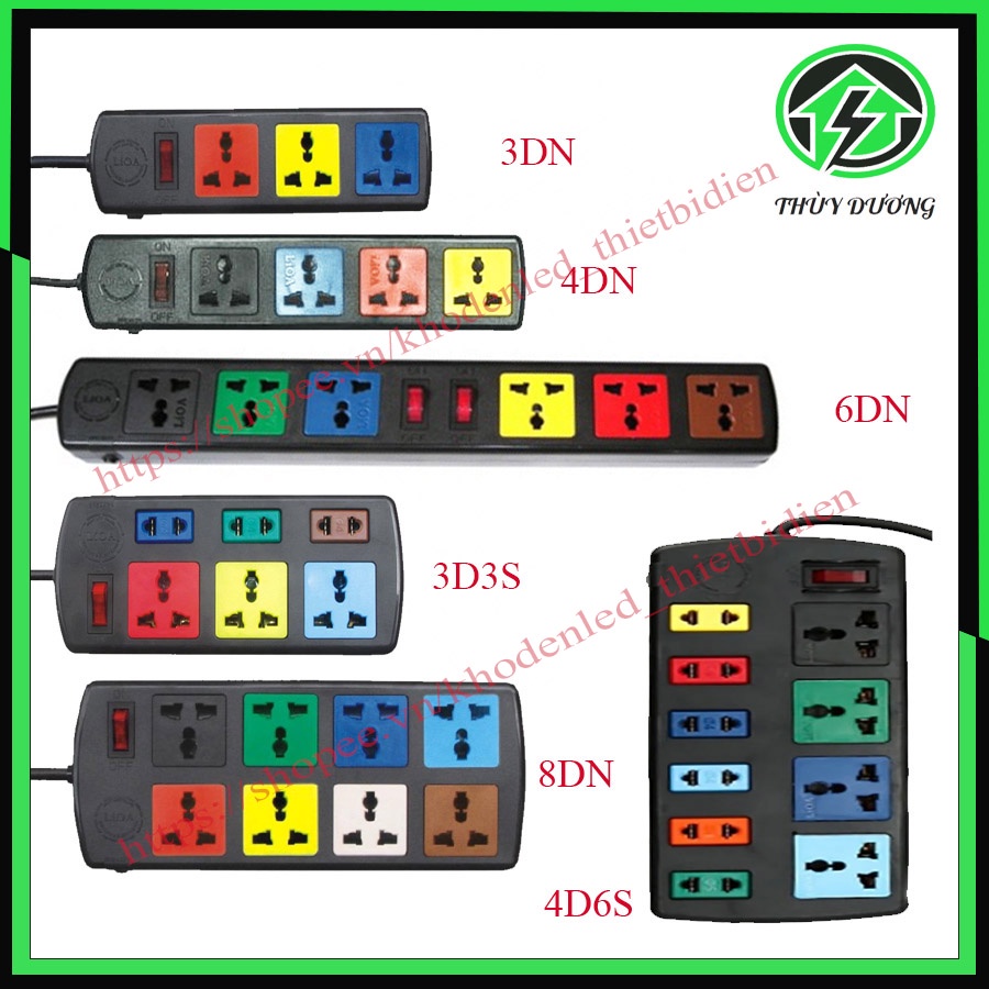 Ổ cắm điện LIOA có công tắc đa năng 3 lỗ, 4 lỗ, 6 lỗ,8 lỗ,10 lỗ dây dài 3m/5m