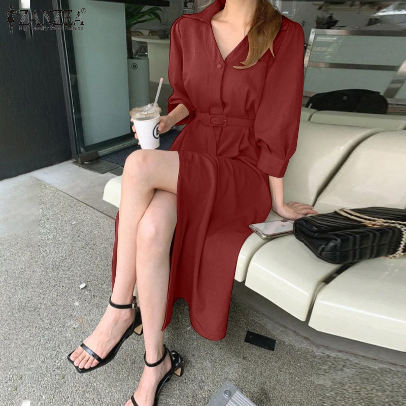 Đầm dài Zanzea tay 3/4 thời trang công sở tùy chọn màu sắc cho nữ