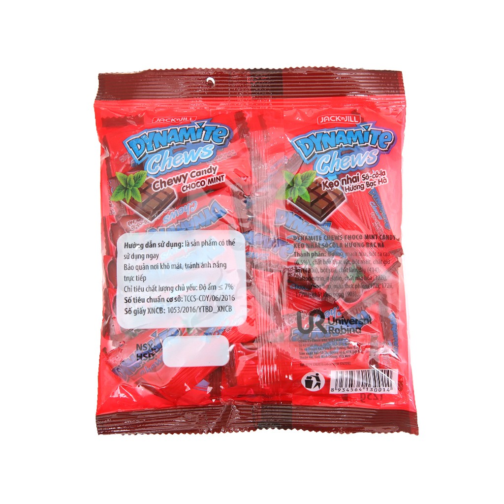 Kẹo nhai socola hương bạc hà Dynamite Chews gói 125g (Túi 25 viên)