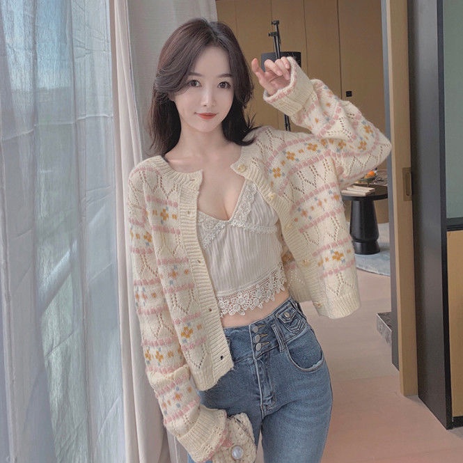 Áo Cardigan dệt kim mỏng mềm mại họa tiết kẻ sọc thời trang mùa thu