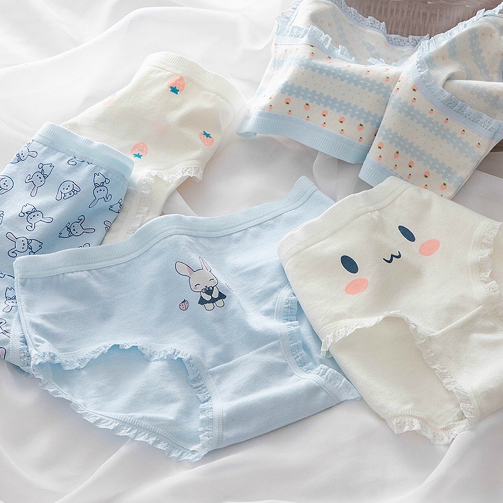 Combo 5 quần Quần Lót Nữ Cotton Cute Dễ Thương Hình Thỏ Xanh Dương siêu đáng yêu