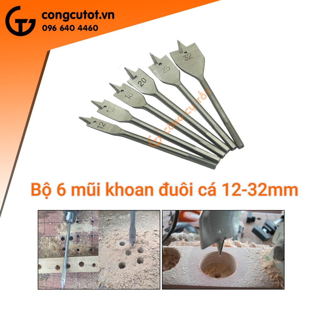 Bộ 6 mũi khoan đuôi cá 12-32mm