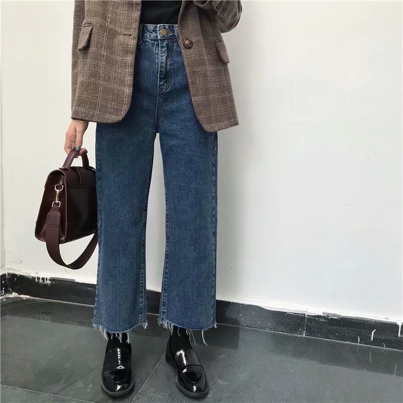 Quần Jeans Lưng Cao Ống Đứng Thời Trang Xuân Thu 2020 Dành Cho Nữ