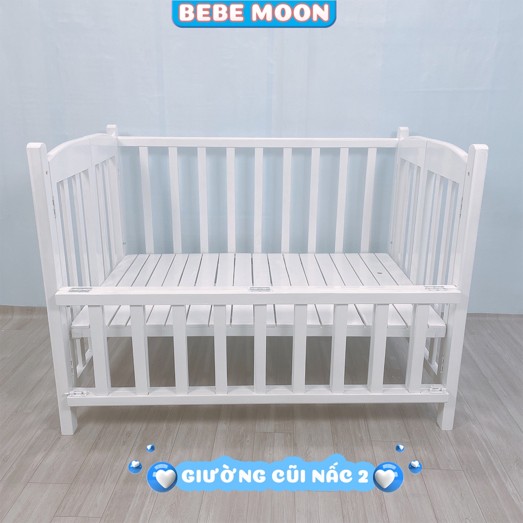 Cũi Cho Bé Chất Liệu Gỗ Quế Màu Trắng [130x80x85] Tặng Bánh Xe BH 24 Tháng