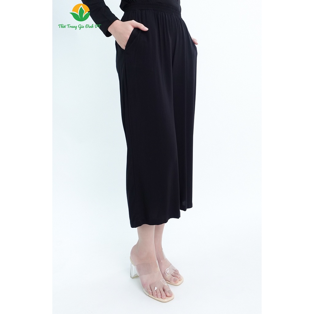 Quần lửng đen nữ thu Việt Thắng chất lanh Q05.2301