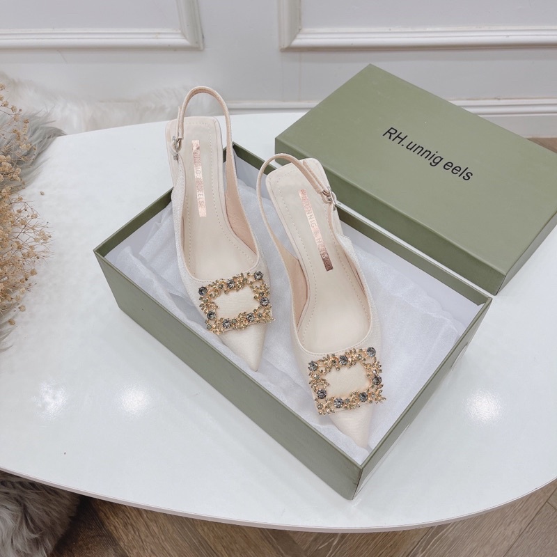 Sandal cao gót lụa khoá đá vuông siêu hot hit fullbox