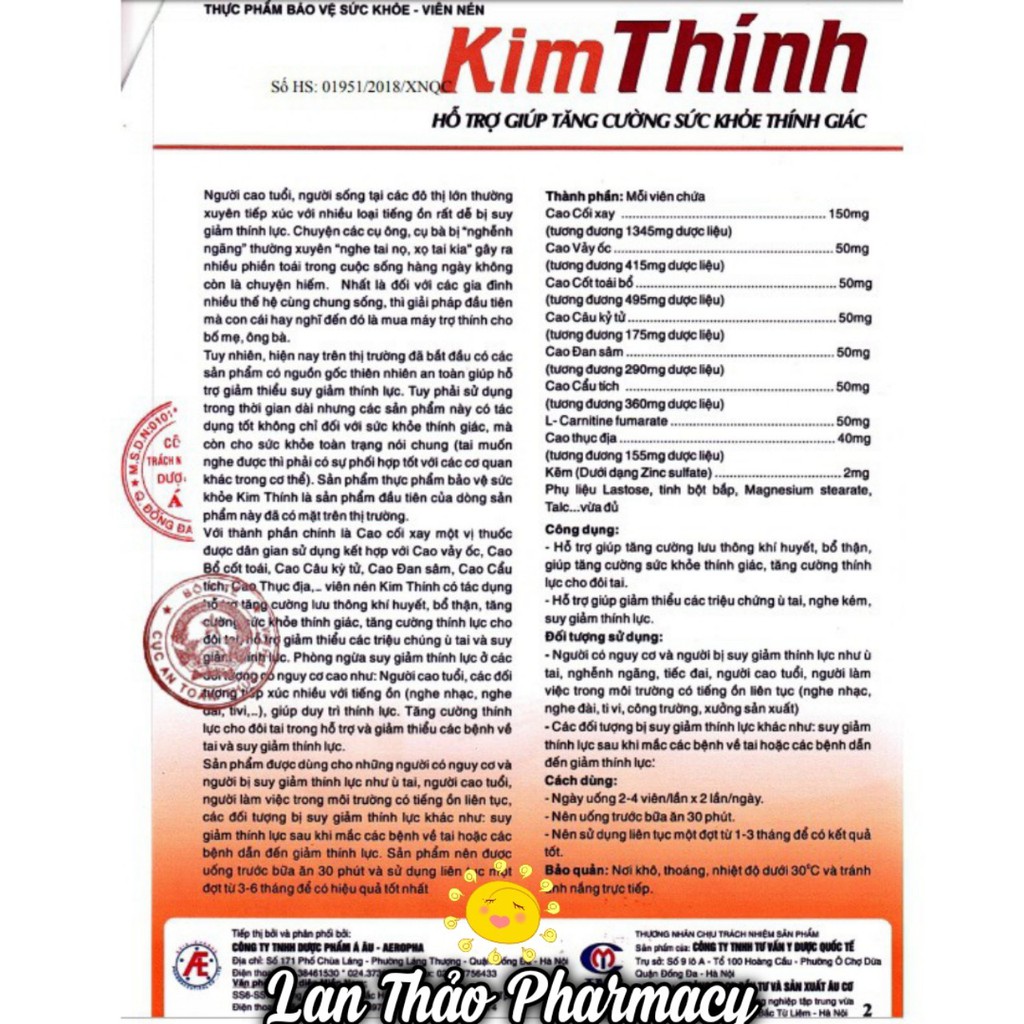 [Có tem tích điểm] KIM THÍNH HỘP 30 VIÊN CHÍNH HÃNG GIÚP TĂNG CƯỜNG THÍNH LỰC GIẢM Ù TAI NGHE KÉM