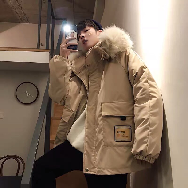 Áo khoác phao unisex nam nữ lót lông chuột mũ lông dáng rộng có Bigsize siêu cấp dày