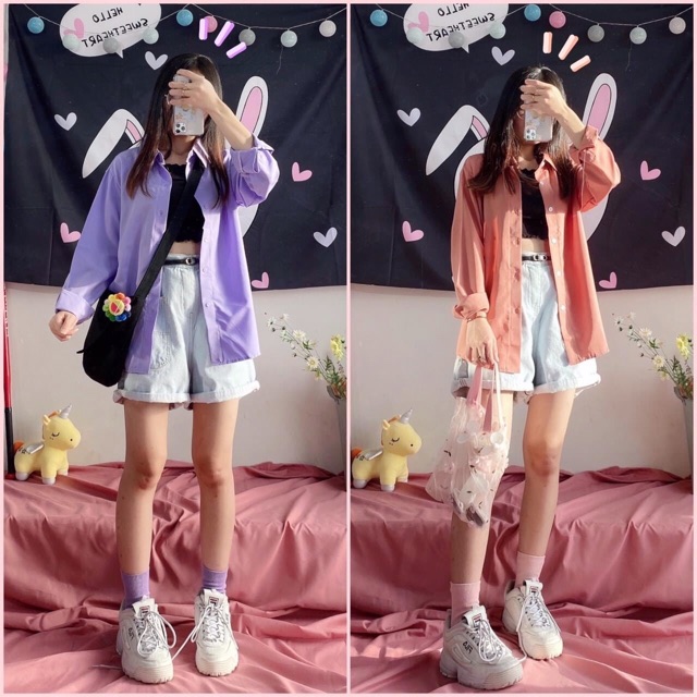 Áo Sơmi Trơn Tay Dài Kèm Video+Ảnh Thật