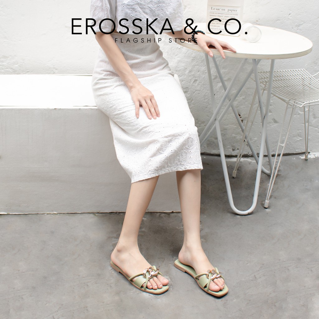 Erosska - Dép quai xích thời trang Erosska 2022 phối dây mảnh màu xanh - DE040