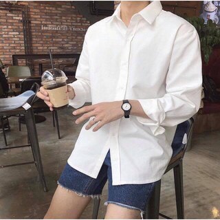 Áo sơ mi nam nữ dài tay Unisex Basic TRƠN Form rộng màu trắng và đen Chất cotton lụa mịn mát Bigsize