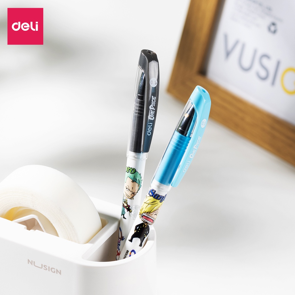 Bút bi nước học sinh mực gel đen/xanh/tím One Piece Vui Hải Tặc Deli nhanh khô lâu hết mực viết đều nét - CG13