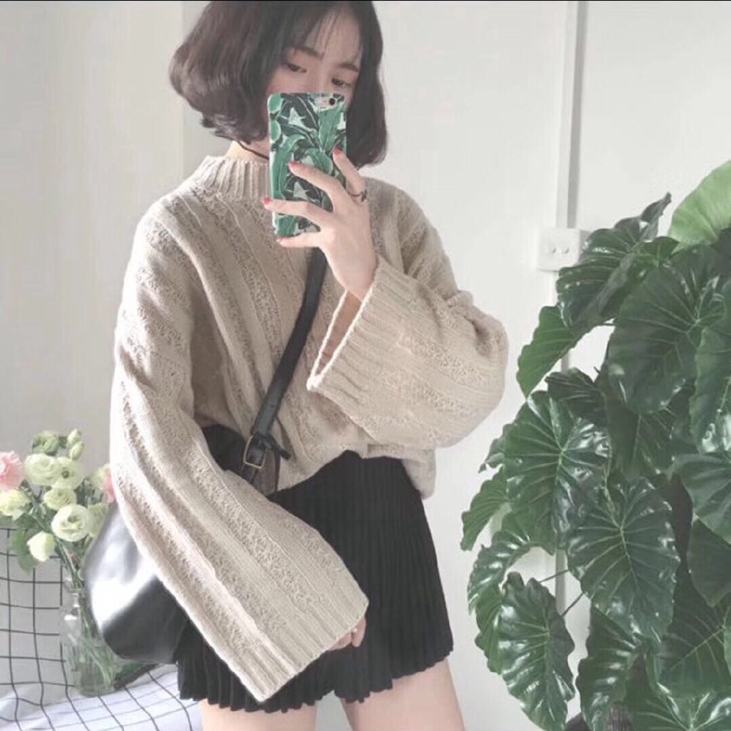 Áo Sweater dệt kim tay loe phong cách Hàn Quốc cho nữ