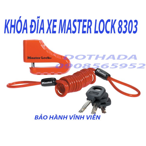 [Hỏa Tốc HCM] Khóa Đĩa xe máy Master lock 8303 màu đỏ kèm dây cảnh báo an toàn