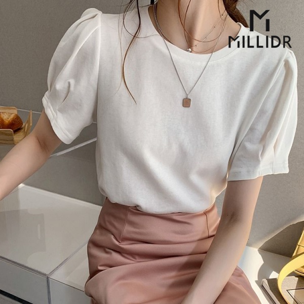 Áo Thun Cotton Tay Ngắn Phồng Milidr95 2021 Thời Trang Mùa Xuân Mới Cho Nữ
