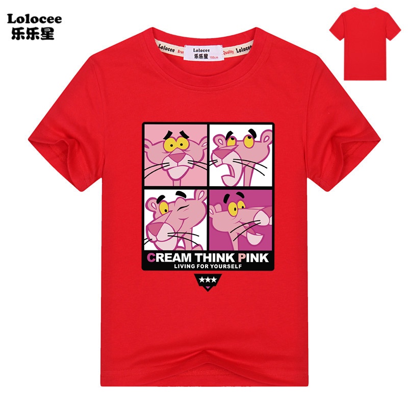 Áo thun in hoa màu Pink Panther cho bé 2019 Quần áo cotton ngắn tay mùa hè
