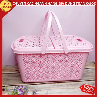 Giỏ nhựa chữ nhật 2 quai có nắp đậy đựng đồ đi sinh/quần áo trẻ em/ đồ chơi/dụng cụ đa năng Tân Lập Thành{SIZE LỚN +ĐẠI}