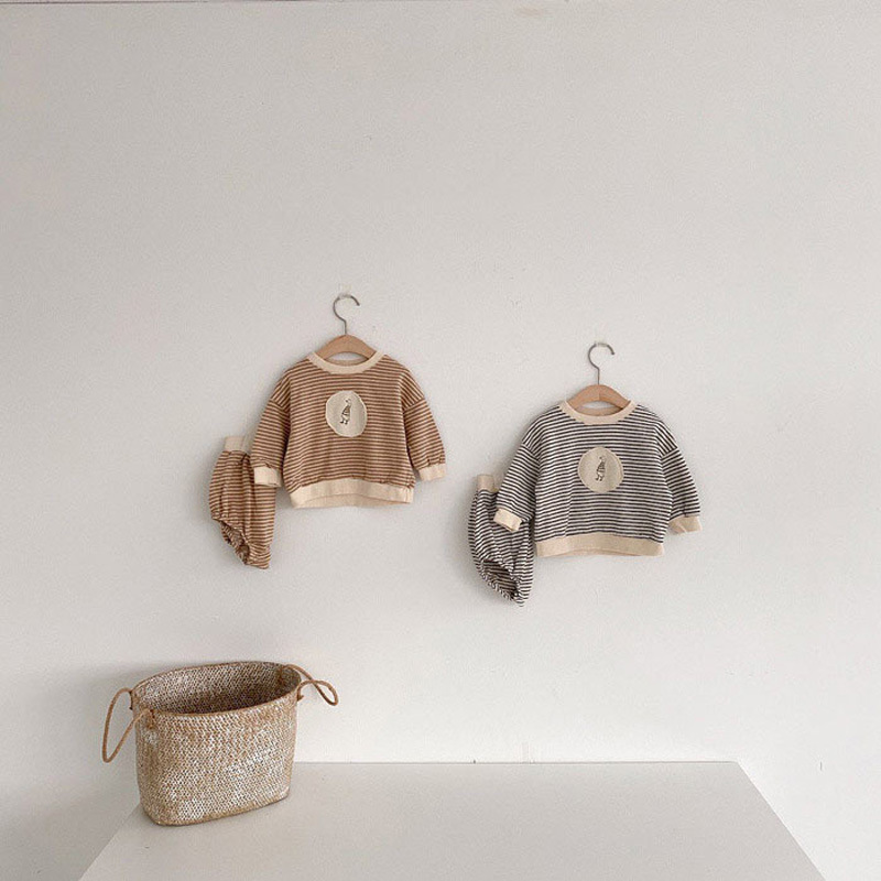 Bộ Áo Thun Dài Tay Kẻ Sọc + Quần Dài Cho Bé Trai / Gái 2020