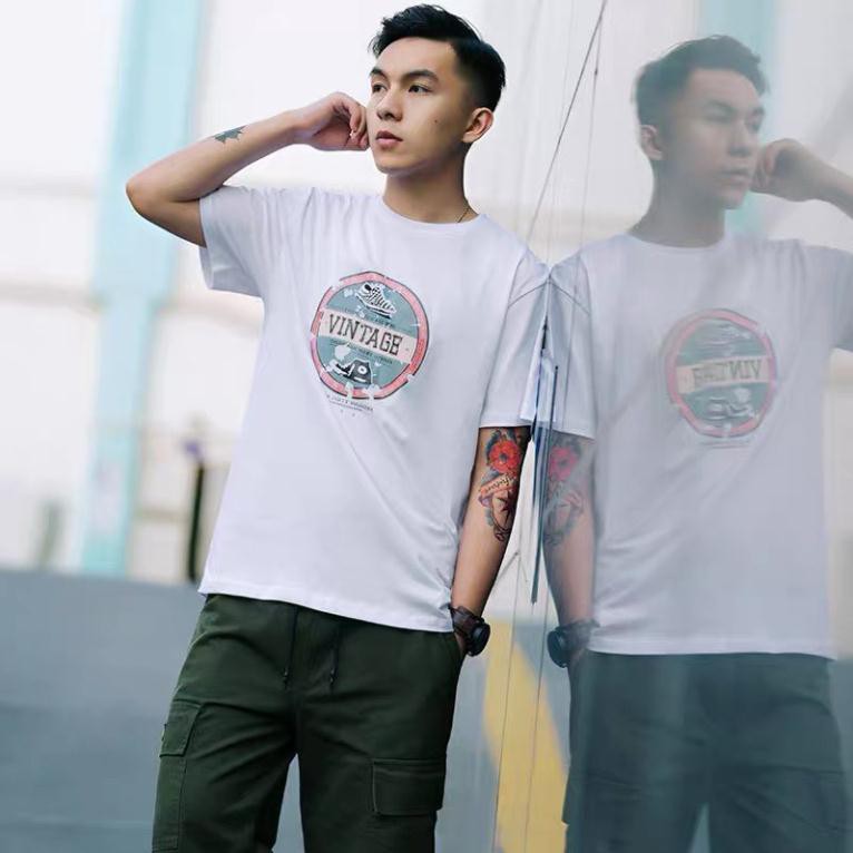 Áo phông in chữ V-I-T-A-G-E ⚡𝐅𝐑𝐄𝐄𝐒𝐇𝐈𝐏 ⚡Áo phông cotton chất đẹp mát, áo unisex, áo phông trắng đen | BigBuy360 - bigbuy360.vn