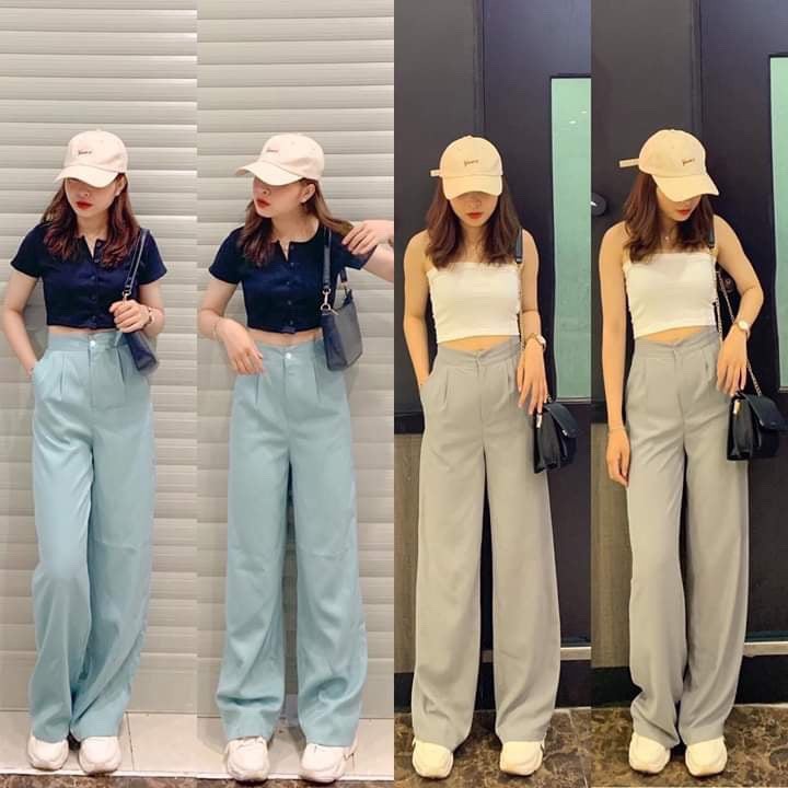 Quần culottes đũi dáng dài quần ống rộng siêu Hot