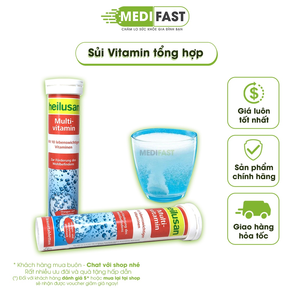 Viên sủi Bổ sung vitamin nhập khẩu từ Đức - Heilusan Multi - vitamin tuýp 20 viên