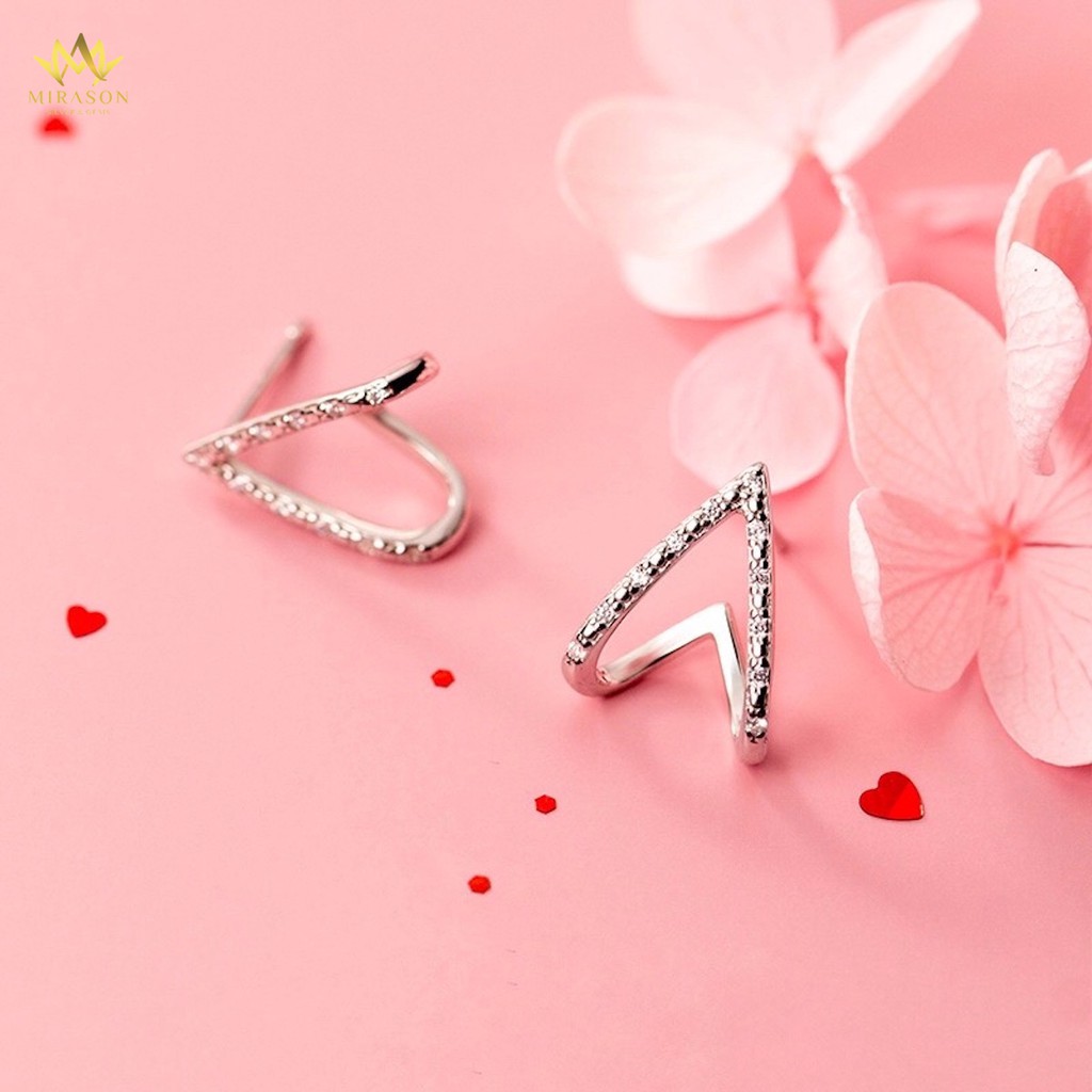 Khuyên Tai Bạc Nữ MIRASON Hình Trái Tim Đính Đá 2 Màu Sang Trọng MBT063 -  Bông Tai Nữ Bạc 925 Cao Cấp